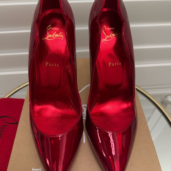 CHRISTIAN LOUBOUTIN Hot Chick 100 metallic patent red pumps 42 - Picture 4 of 12